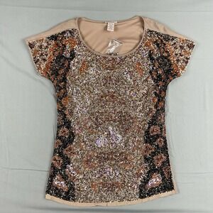 Sundance Sequin Top Small Embellished‎ Festival Boho Glam Holiday Party Shirt